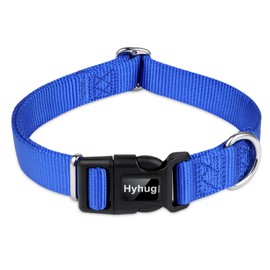 Hyhug Pets Solid Color Classic Regular Heavy Duty Basic Collar for Pup Dogs, Unique Design Adjustment Triglide Slide (Buckle) Can Attached Name Tag Accessories. (Small, Bright Blue)