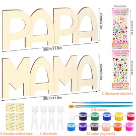 Shinybox Dad Mum Gift, 2 Pieces Dad and Mum Wooden Letters Craft Set, Wooden Letters Mum Dad Craft Set Wood, Wooden Names Painting and Photos Sticking, Christmas Birthday Gift