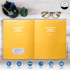 FILE-EZ Two-Pocket Folders, Yellow, 25-Pack, Textured Paper, Letter Size (EZ-32570)