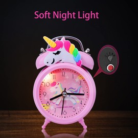 QearFun Unicorn Alarm Clock for Girls Kids, Cute Bedroom Decoration, Non Ticking Silent Second Hand, w/Backlight Super Loud Twin Bell, for Kids Toddlers Unicorn Gifts 1