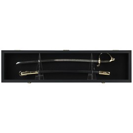 Sword Display Case Cabinet Stand Holder Wall Rack Holds Military Saber or Samurai Sword Lockable UV Protection Door Black Felt Inside (Black Finish Frame)
