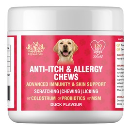 EQ K9 Anti Itch & Allergy Treats for Dogs | Duck Flavour | Helps Soothe Itchy Paws, Ears, Skin, Licking, Scratching & Allergies with Probiotics, for Small, Medium & Large breeds