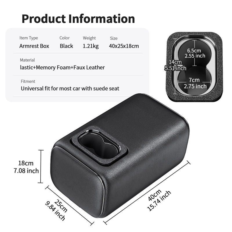 TDOFYH Car Rear Seat Armrest 2 Row Console Box with