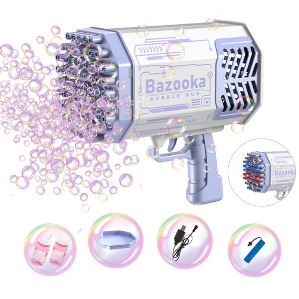 NOIZZY Toys Bubble Gun Machine for Kids, Bubble Making Machine for Outdoor Activities. Bubble Shooter with Rechargeable Lithium Battery, Harmless Liquid Solution and 69 Holes for Bubble Shooting.