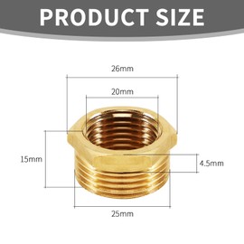 Brass Reducer, 3/4 Inch to 1/2 Inch, Male Thread to Female Thread Nipple, Brass Reducer for Water Pipes (AG Diameter 25 mm x Inner Thread Diameter 20 mm) Pack of 4