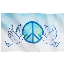 Runesol Peace Flag, 91x152cm, 3ftx5ft, World Peace Banner, Dove Flag, 4 Grommets, Eyelet In Every Corner, Premium, Inside, Outside, Vivid Colours