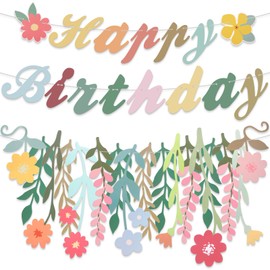 Trandraft 3 Pcs Flower Birthday Party Decorations Wildflower Garland Floral Happy Birthday Banner Spring Decor Boho Hanging Decorations for Women