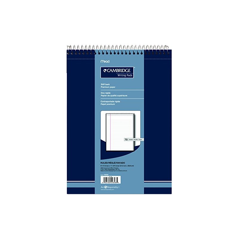 Cambridge Top-Coil Business Notebook, 8-1/2 X 11-3/4-Inch, 70 Sheets/140 Pages