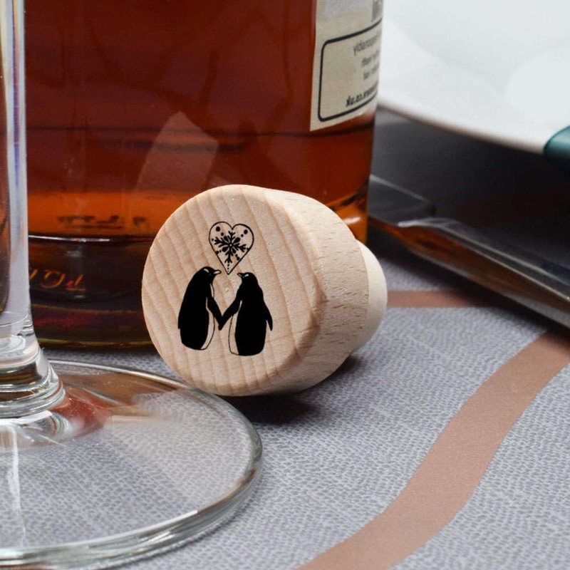 19mm 'Love Penguins' Wooden Bottle Stopper/Cork (BS00013738)
