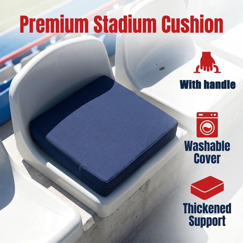 2Pcs Stadium Seat Cushions, Extra Thick 3.15" High-Density Foam Bleacher