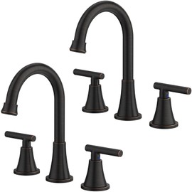 Bathroom Faucets for Sink 3 Hole, Hurran Oil Rubbed Bronze Bathroom Sink Faucet with Pop-up Drain and Supply Lines, Stainless Steel Lead-Free Widespread Faucet for Vanity RV, 2 Pack