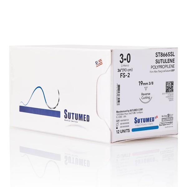Sutumed SUTULENE Non-Absorbable Polypropylene Surgical Suture USP Size 3-0, 3/8