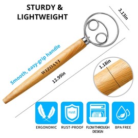 WIZOAVI Ultimate Danish Dough Whisk & Mixer Set – Master Your Bread, Sourdough & Pizza Creations – Includes Premium Dough Hook, Bread Whisk, Kneader, & Dutch Whisk for Perfect Results Every Time!