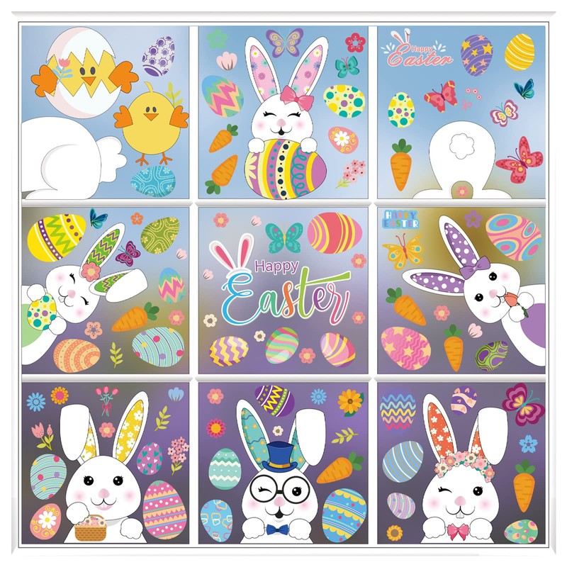 Easter Window Clings Decorations,121Pcs Easter Decorations for Glass Windows, Holiday