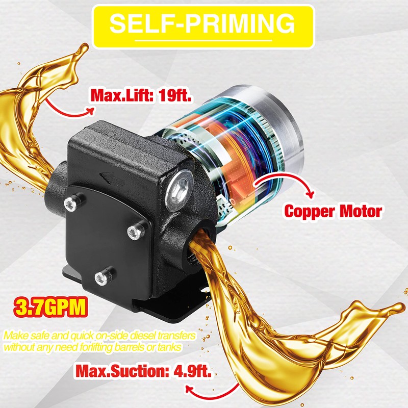 TRUPOW 12V DC Self-priming Gasoline Fuel Oil Transfer Pump with