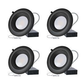 Run Bison 8 Inch Commercial LED Recessed Light with J-Box,120-277V,16/21/27W Adjustable,3CCT Selectable 3000K-5000K,0-10V Dimmable,IC Rated Canless LED Downlight with Black Trim, UL Listed-4PK