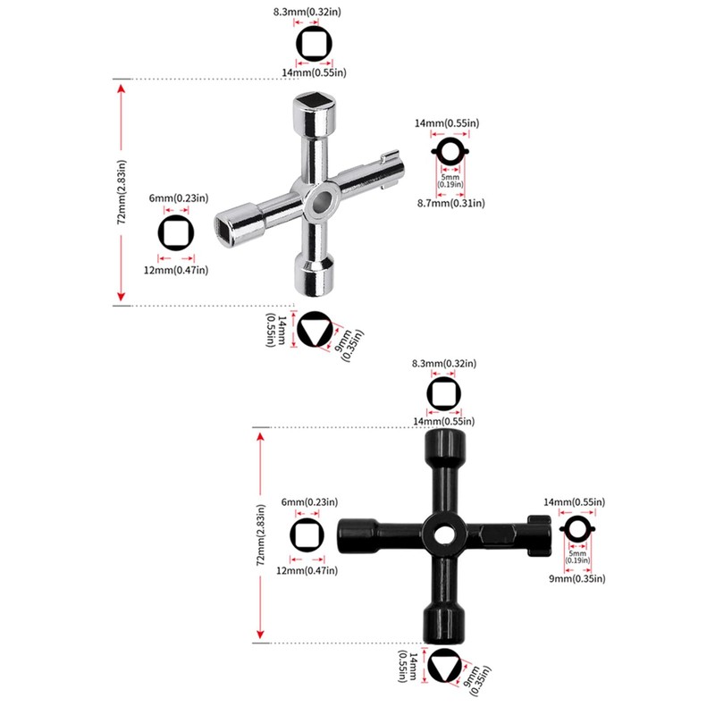 Meter Box Key Gas Key, 2-Piece 4-Way Multi-Functional Utilities Key