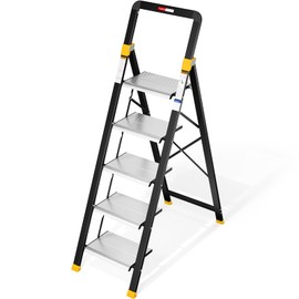 KINGRACK 5 Step Ladder,Aluminium Lightweight Folding Step Stool with Anti-Slip Wide Pedals,Handrail,330lbs Capacity Ladder for Household, Kitchen,Home,Space Saving,Sturdy and Portable