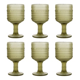 BTGLLAS 9oz Transparent Wine Goblets Set Of 6 Clear Glass Goblets Fancy Wine Glass Cute Wine Glasses Vintage Glassware For Wine Water Or Cocktails (Glass, Green6Pcs)