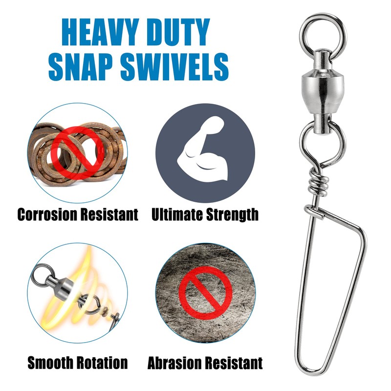 Dr.Fish 20 Pack Saltwater Fishing Snap Swivels, Heavy Duty Ball