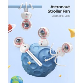 SLENPET Astronaut Portable Stroller Fan, Baby-Safe Clip-on with Detachable Flexible Tripod, Rechargeable Battery-Operated, 3-Speeds, 270° Rotation - Ideal for Car Seats, Cribs, Treadmills, Travel