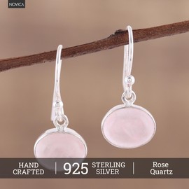 NOVICA Artisan Crafted Sterling Silver Rose Quartz Dangle Earrings | Pink Quartz Gemstone | French Wire Hook | Hypoallergenic Jewelry | High Polish Finish | Lead & Nickel Free | India ' Pink Aurora'