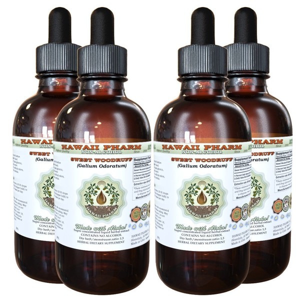HawaiiPharm Sweet Woodruff Alcohol-Free Liquid Extract, Sweet Woodruff (Galium Odoratum) Dried Herb Glycerite Herbal Supplement 4x4 oz