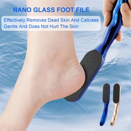 Mixed 2pcs Veins Grain, Nano Glass Foot File with Non-Slip Ergonomic Handle, Foot File for Dead Skin, Professional Foot Care Tools, Pedicure Tool for Smooth Feet (Blue+Gold)