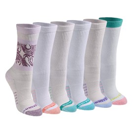 Eddie Bauer Women's Dura Dri Moisture Control Crew Socks, White Assorted (6 Pairs), Medium