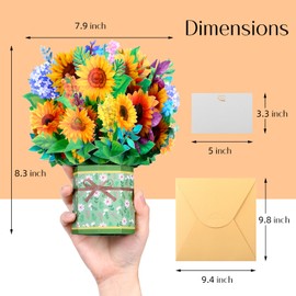 Kesote Paper Flower Bouquet Pop Up Cards, Sunflower 3D Popup Birthday Cards, Greeting Cards, Anniversary Cards, Get Well Soon Cards Gifts for Women Wife Mom Friends Female