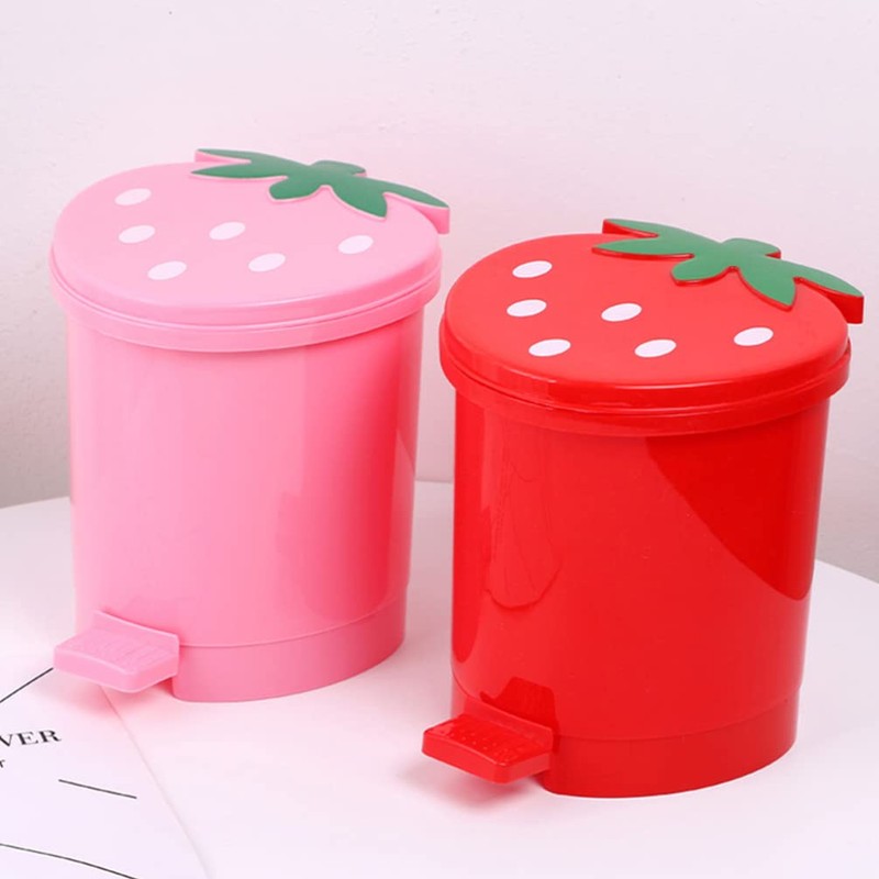 Cute Strawberry Desk Trash Can Mini Garbage Can with Lid