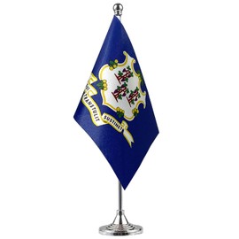 GentleGirl.USA Connecticut State Flag CT Flag, Small Mini Connecticut State Flag Desk Flag Stick Office Table Flag on Stand Base, US Festival Events Celebration Decoration,Desk Home Decoration