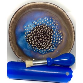 BonCera, All-in-one Premium Ceramic Garlic Grater Plate 4-Piece Set - Brown Milkyway Glazed Design - For Garlic, Ginger, Chocolate, and more! - Comes with 5.25" Plate, Peeler, Brush, and Stand