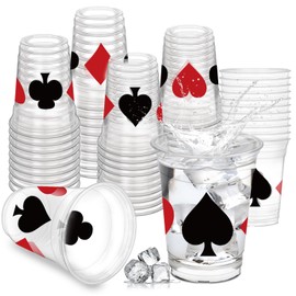 HYMENEX 50 Pcs Casino Theme Cups, Plastic Las Vegas Party Cup 12 oz for Casino Party Decorations Las Vegas Night Themed Holiday Party Game Supplies