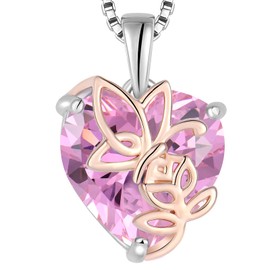 YL Rosa Herz Halskette 925 Sterling Silber Schmetterling Anhänger Kette Oktober Geburtsstein Rosa Turmaline Schmuckgeschenke für Damen Mutter Freundin ihre ihre Frau