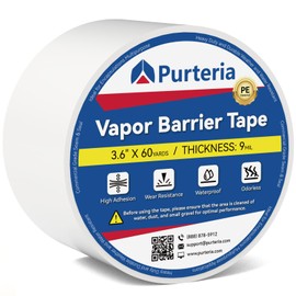 PURTERIA Vapor Barrier Tape, 3.6" x 180', 9 Mil Easy-to-Use Polyethylene Tape for Crawl Space, Moisture Barries, Waterproof, Repair, Insulation, Underlayment and More, 1 Roll