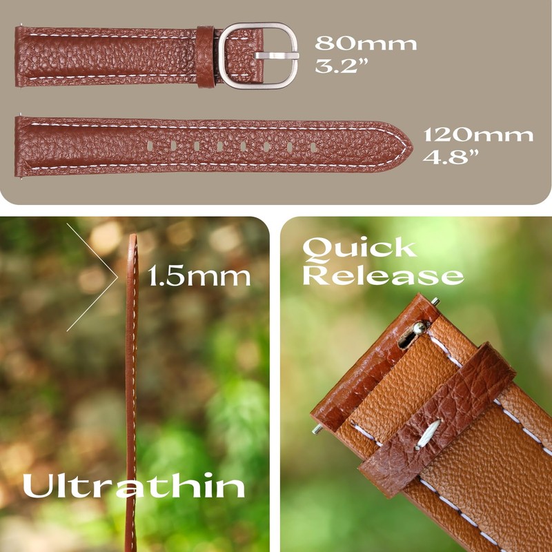 18mm Genuine Leather Soft Strap Quick Release Wristband Compatible with