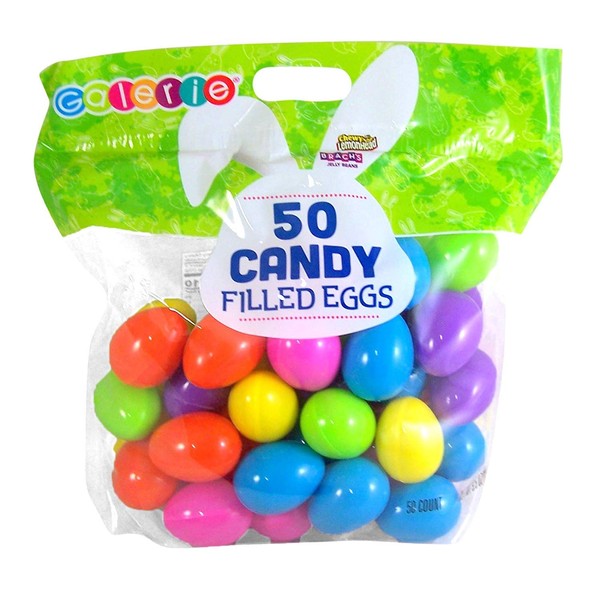 Bulk Plastic Candy Filled Easter Eggs, Jelly Beans and Chewy Lemondheads, Assorted Bag of 50