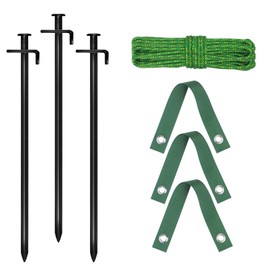 15.8-Inch Extra-Long Heavy Duty Steel Tree Stake Kits,Tree Staking and Support Kits for Young Tree Against Bad Weather,Include 3 PCS 15.8" Tree Straps, 3 PCS 15.8" Tree Stakes and 31.2 FT Rope