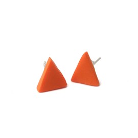 Triangle Stud Earrings for Women in Orange, Clay Geometric Jewellery Gifts for Her Under 5