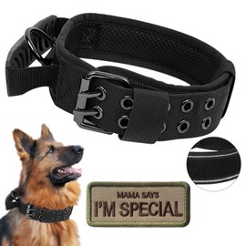 Upgrade Tactical Dog Collar - Military Dog Collar Nylon Adjustable Training Collar Reflective Dog Collar with Handle and Heavy Duty Metal Buckle for Medium Large Dogs (Black, L)