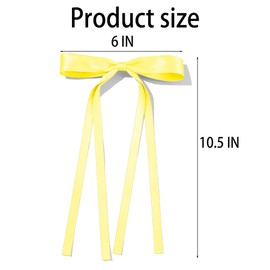 9.8in Bow Hair Clips for Women Yellow Tassel Ribbon Hair Bows with Long Tail,Solid Satin Polyester Alligator Barrettes Clips for Girls Stylish Hair Accessories