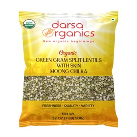 Darsa Organics Moong Mung Split Dal with Skin Husk 2 lb | Green Gram Split Lentils | USDA Organic | Non-GMO | Chemical-Free | Kosher