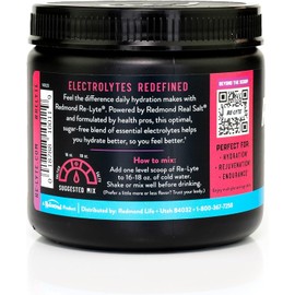 REDMOND RE-LYTE, Electrolitos Naturales con Real-Salt, Hidratación Clean sin Calorías ni Azúcares, 60 Porciones, Sabor Mixed Berry