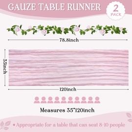 Camino de mesa de gasa de 10 pies para boda, camino de mesa de poliéster, camino de mesa rústico, decoración de fiesta de novia, decoración de mesa de boda, camino de mesa + 1 pieza de vid rosa para
