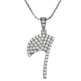 Sterling Silver Cubic Zirconia Number 7 Necklace Micro Pave 3/4 inch 16 inch RHB206H