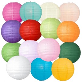 JIEFULL 15 Pcs Colorful Paper Lanterns Round Hanging Ball Multicolor Party Decorative Decoration for Birthday Wedding Bridal(10")