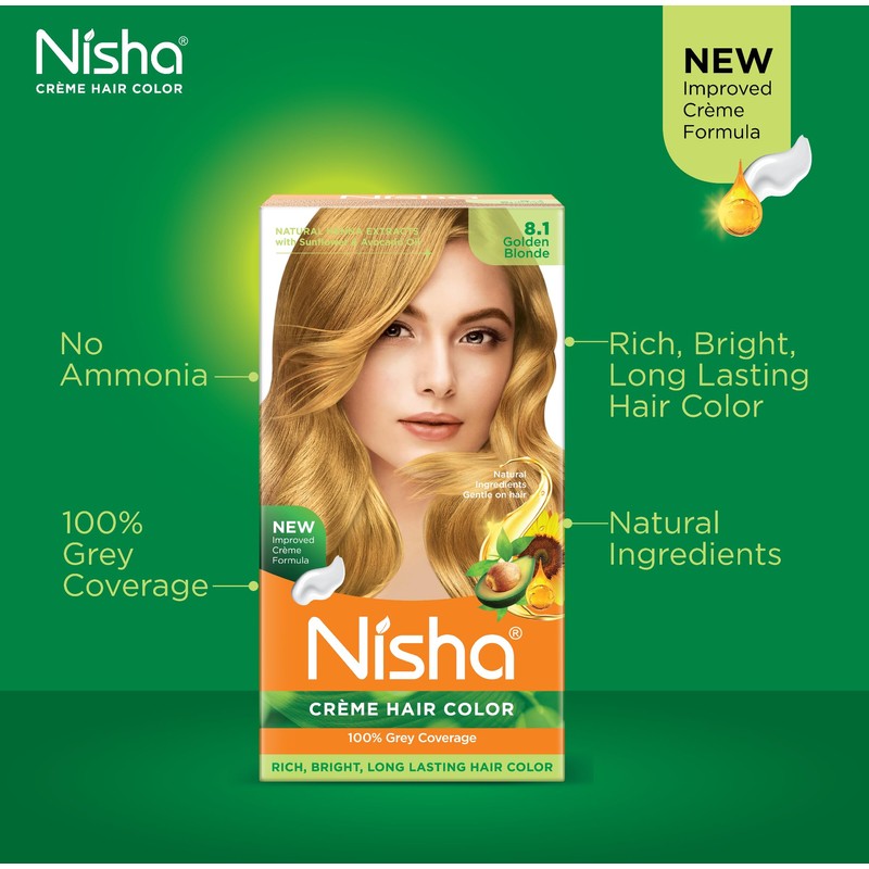 Nisha Creme Hair Color Golden Blonde 8.1 (150 ml)