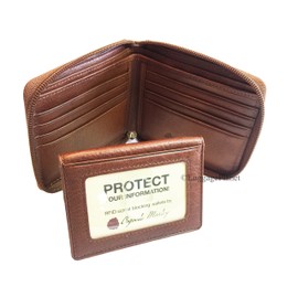 Osgoode Marley RFID Zippered Passcase Leather Mens Bifold Wallet - 1225, Brandy, One Size