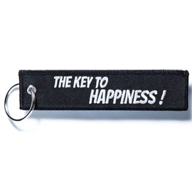 RENEGADE® Motorcycle Fabric Keyring with Key Ring Embroidered & Scratch-Resistant (130 x 30 mm, Black) Ideal for Your Motorcycle (The Key to Happiness), black